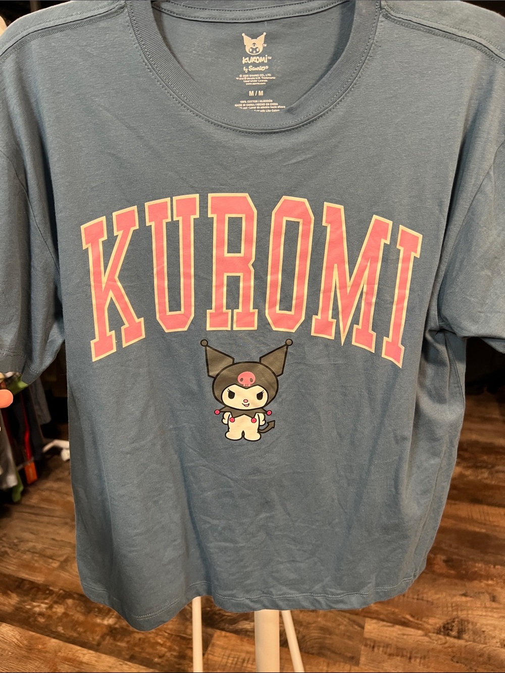 Sanrio Kuromi Short Sleeve Tee in Blue with Pink Logo
